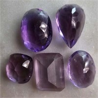 25 Ct Faceted Amethyst Gemstones Lot of 5 Pcs, Mix