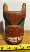 Signed Gilbert Billy carved 7in wood mask