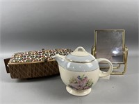 22k Gold Gilt Teapot, Brass Mirror & Bun Warmer
