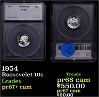 Proof 1954 Roosevelt Dime 10c Graded pr67+ cam BY