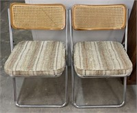 Vintage Cane Back Tweed and Chrome Folding Chairs