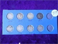 Lot 8 Silver 10 Cents incl 1915 Key