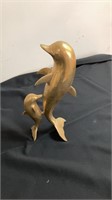 Mom/ baby Brass dolphins 12 1/2"