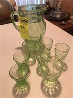 Water Set, pitcher & 7 "odd " Glasses