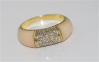 Vintage 18ct gold, pink coral & diamond ring