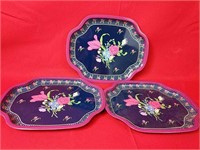 Three Floral Serving Trays