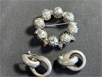 Vintage charcoal tone brooch with rhinestones and