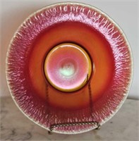 Red Iridescent Candy Dish Marked Tiffany