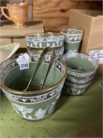 Green Ice Bucket and Bowls Glass