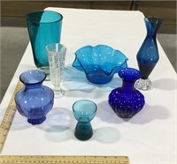 Lot of glass vases w/ 1 bowl-3.5-9.5 in tall