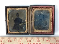 Tin type photographs in wood case