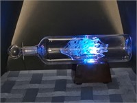 Glass Ship in Bottle on Light-up Display