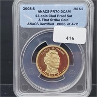 ANACS 2008-S PR70DCAM Monroe $1 Dollar