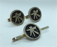 Vintage Kent Cufflinks & Tie Clip Bar Set Decor