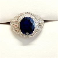 $320 Silver Sapphire(4.15ct) Ring