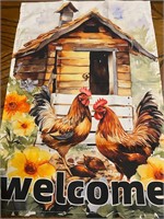 12 x 18 Double Sided Garden Flag Roosters Flowers