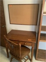 34 x 24 oak table,w/ chair, & cork board