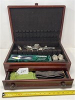 Silverware Wooden Box with Assorted Silver Plate &