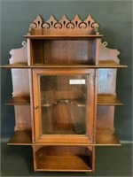 Antique quality, solid mahogany 1 door wall shelf