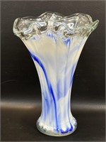 Hand Blown Blue & White Art Glass Vase