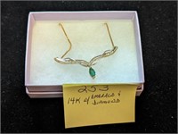14k Gold Necklace with Emerald and Diamonds