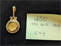 1989 1/20oz .999 Chinese Gold Coin Pendant - 6.4g