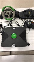 Original Microsoft Xbox with steering wheel and fl