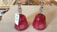 2 Ruby Red etched bells