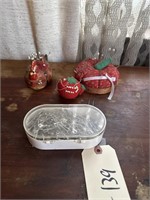 Assortment of pin holders and sewing supplies