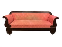 Empire sofa in flame mahogany crestrail arms and