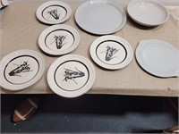 (5) Plates and (3) Serving Dishes