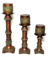 Trio of Metal Candle Stands with Candles