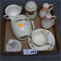 Hall Pottery Creamer, Shakers, Cup & Saucer, Etc