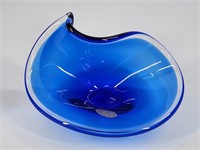 MURANO ART GLASS BLUE BOWL W/ LABEL