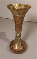Fluted Brass Vase 9"H