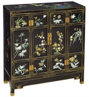 CHINESE BLACK STONE FLORAL DECORATED CABINET