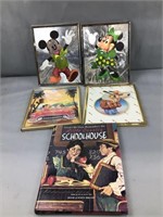 4 Disney wall hangings and schoolhouse book