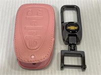 Pink leather Chevy key fob holder