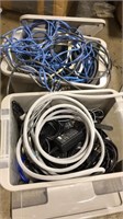2 TOTES W/ ASST ELECTRONICS, WIRES & ETC