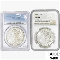 [2] Morgan Silver Dollars NGC/PCGS MS63 [1885-O,