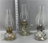 3 antique oil lamps