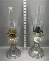 2 antique oil lamps old bubbled glass