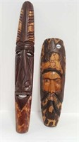 2 CARVED WOOD WALL MASKS