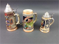 3 Vintage German Ceramic Steins