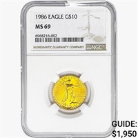 1986 $10 1/4oz. Gold Eagle NGC MS69