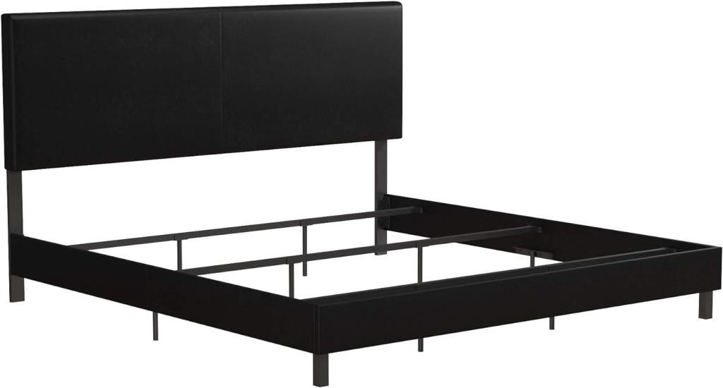 Upholstered Platform Bed, King, Black Faux Leather