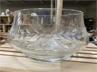 ETCHED CONSOLE GLASS BOWL 8 1/2" ACROSS