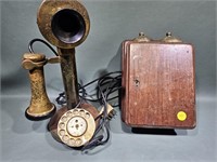 ANTIQUE CANDLE STICK TELEPHONE & BOX