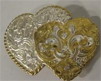 Silver Plated Brass Western Hearts Belt Buckle