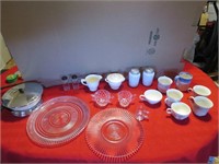 Ceramic Mugs, Glass Platter, Salt & Pepper Shakers